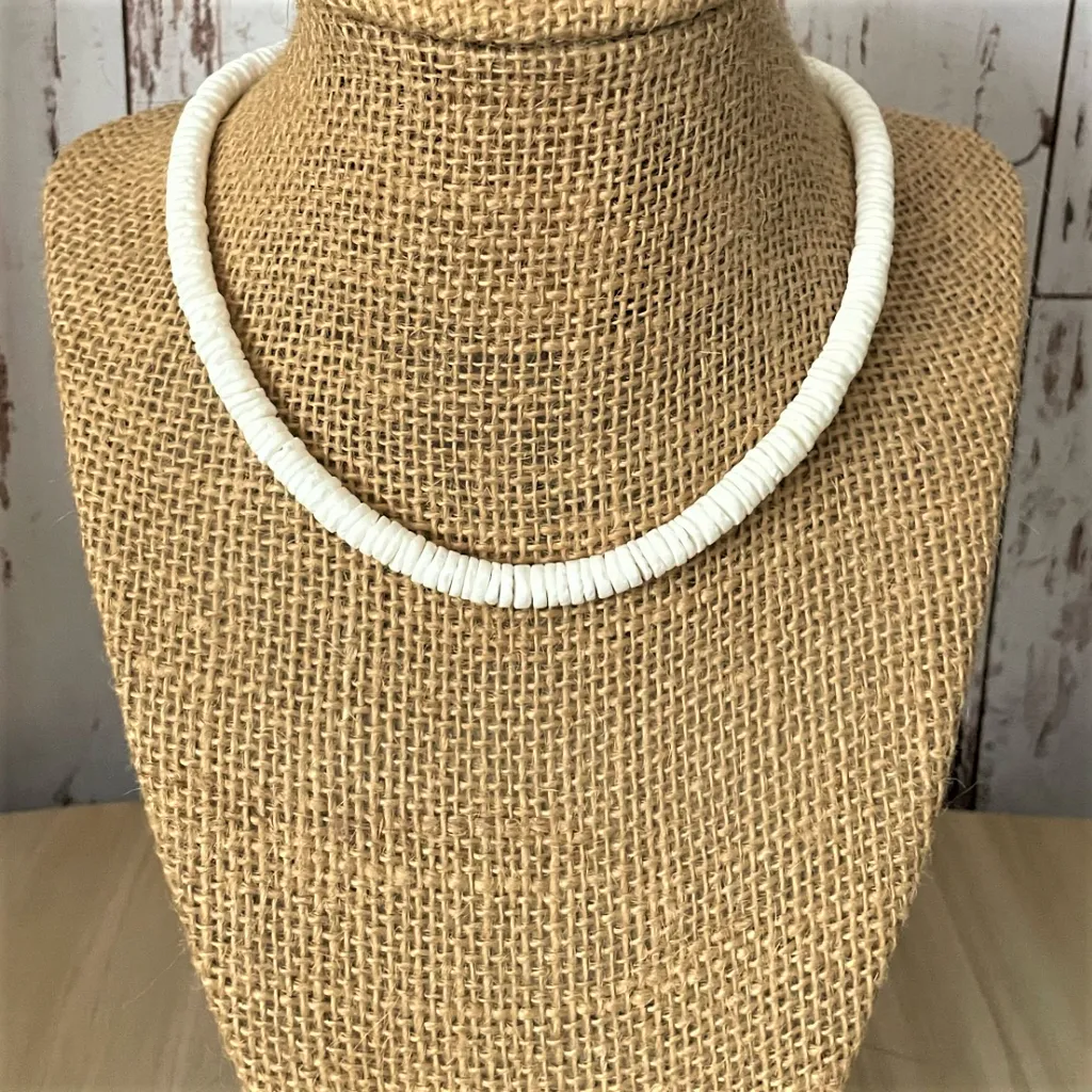 Mens White Shell Choker Necklace