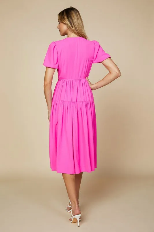 Pink Tiered Wrap Dress