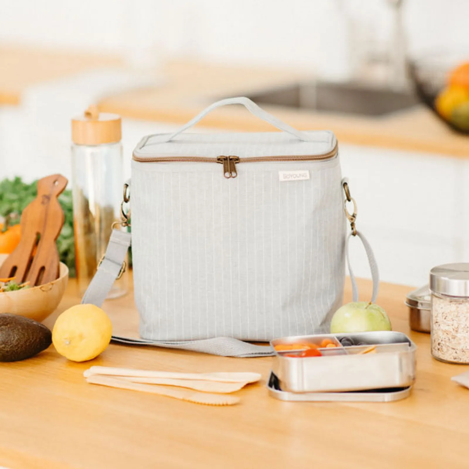 Pinstripe Heather Grey Lunch Bag