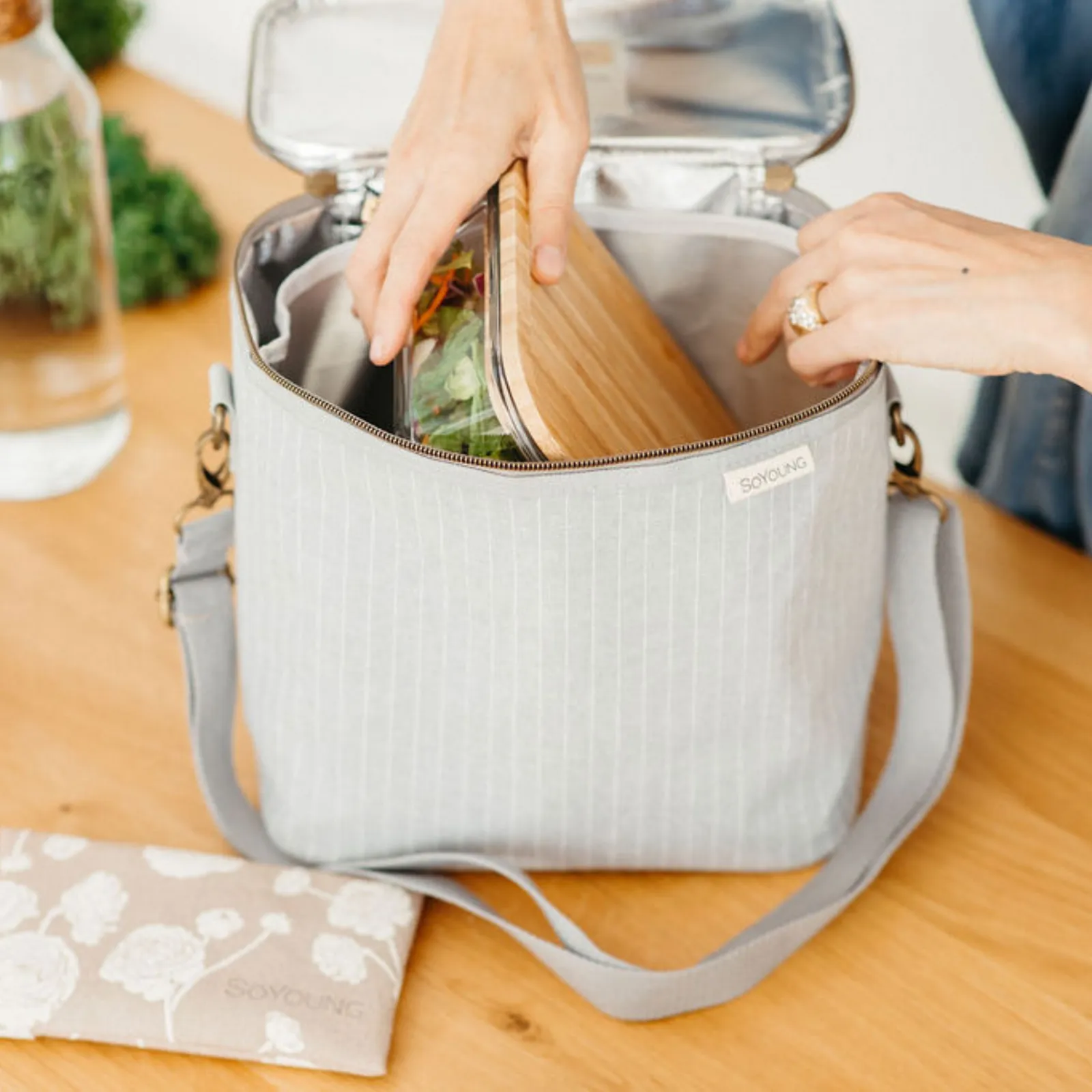 Pinstripe Heather Grey Lunch Bag