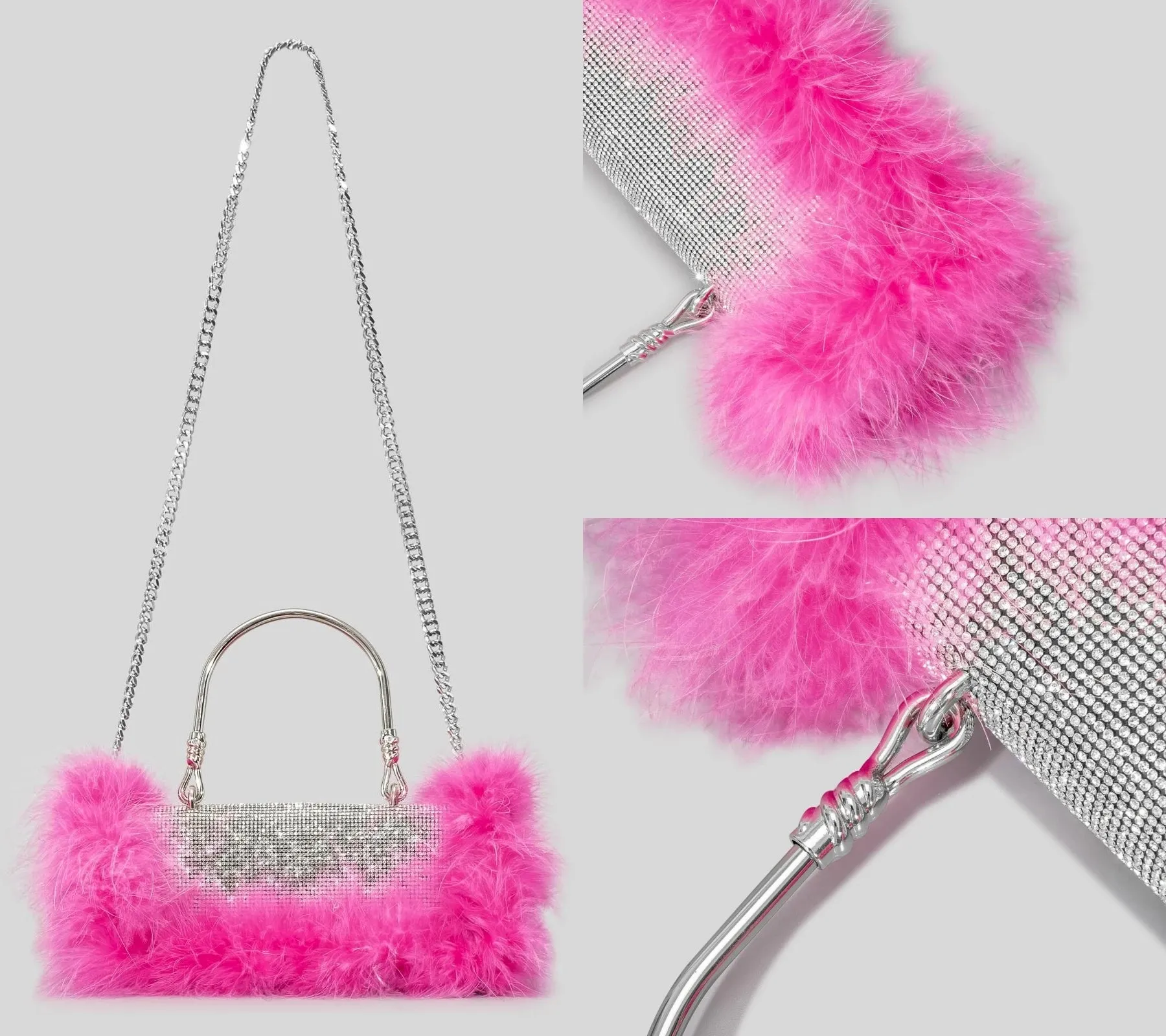 Rhinestone Evening Bag with  Feather Details