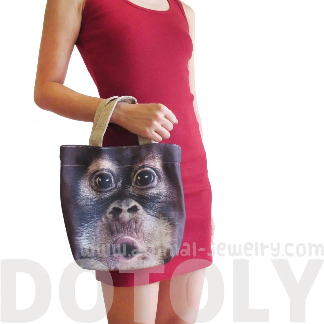 Small Orangutan Monkey Face Print Fabric Lunch Tote Bag | DOTOLY