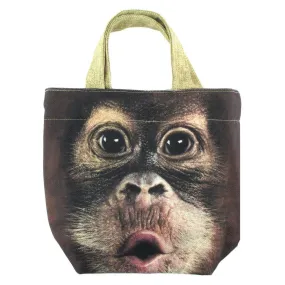 Small Orangutan Monkey Face Print Fabric Lunch Tote Bag | DOTOLY