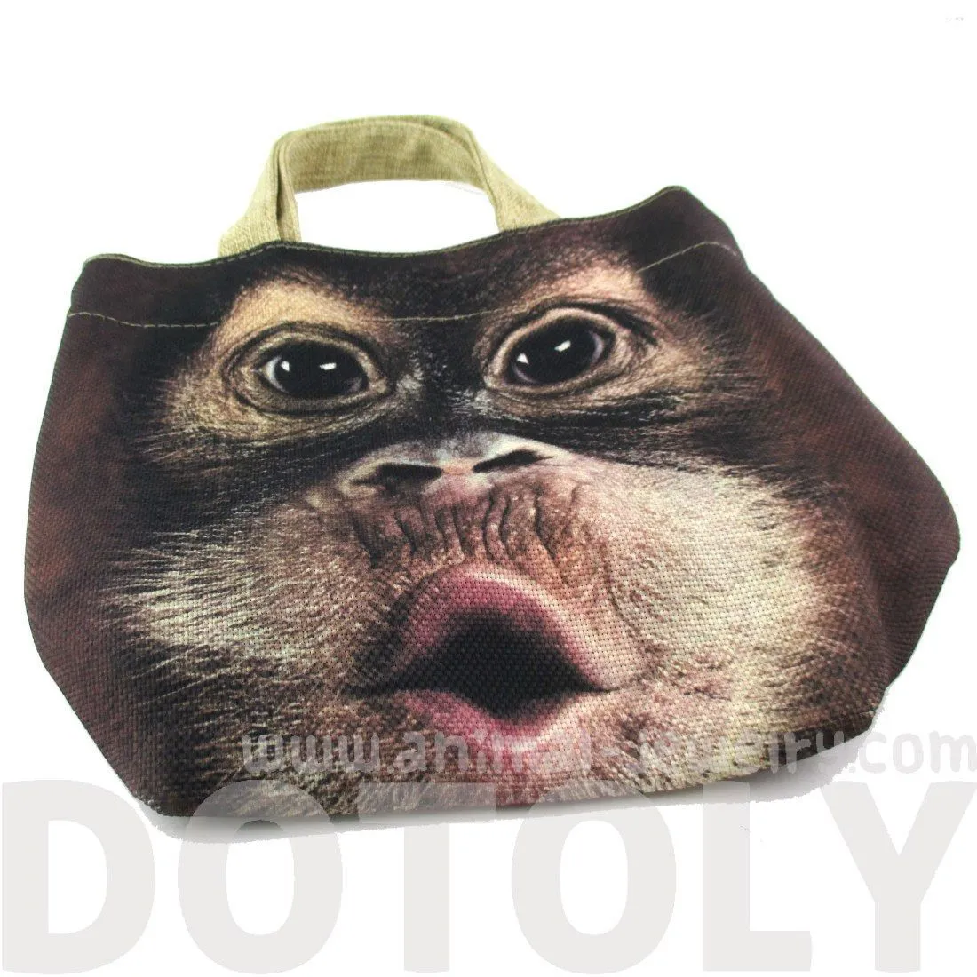 Small Orangutan Monkey Face Print Fabric Lunch Tote Bag | DOTOLY