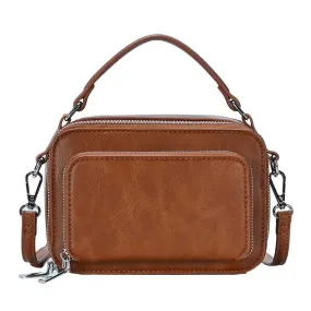 Solid Faux Leather Rectangle Tote Crossbody Bag