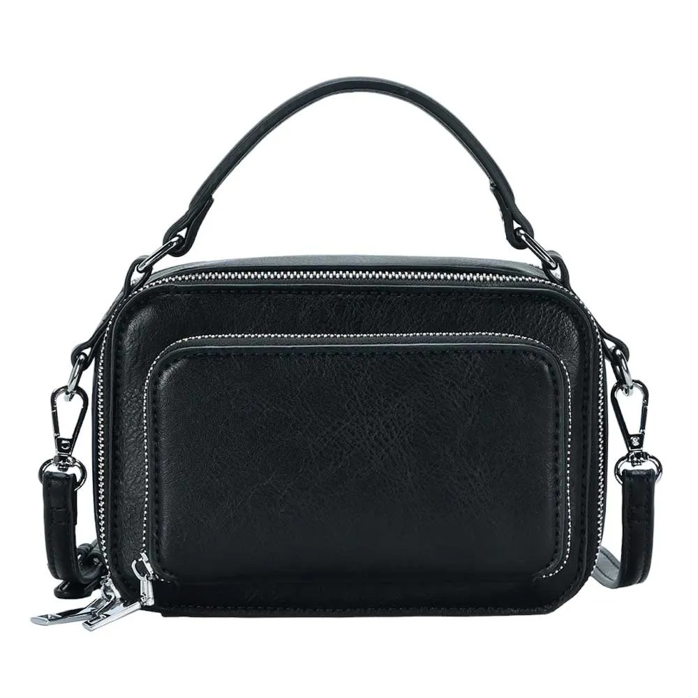 Solid Faux Leather Rectangle Tote Crossbody Bag