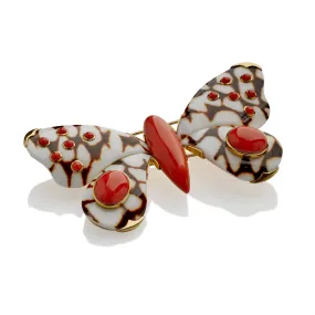 Trianon Coral and Carved Shell Butterfly Clip Brooch