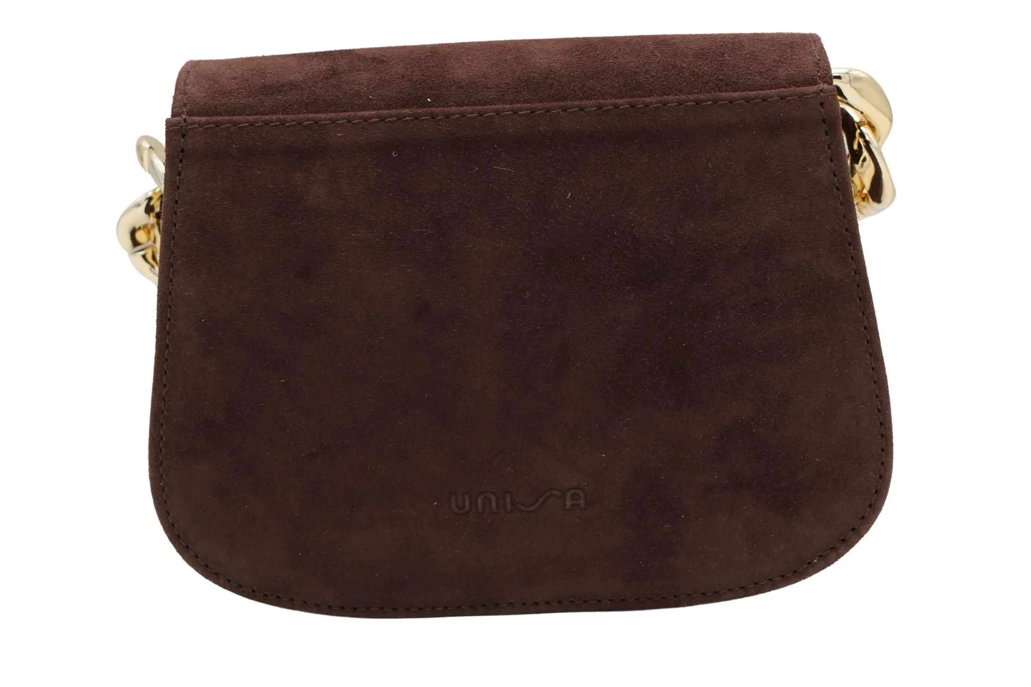 UNISA Brown Suede Small Saddle Bag   ZBRUNA