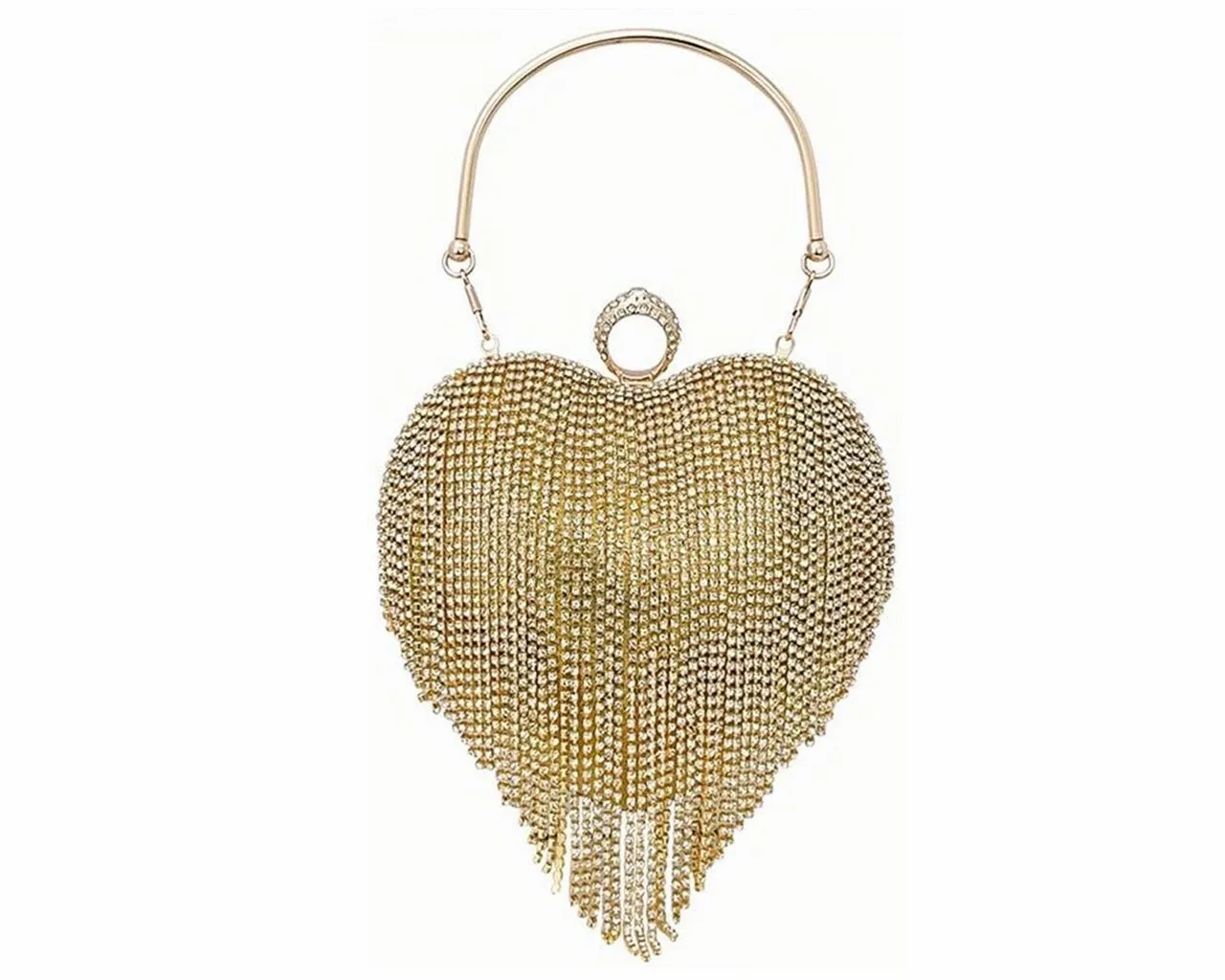 Women's Rhinestone Fringe Heart Clutch Bag