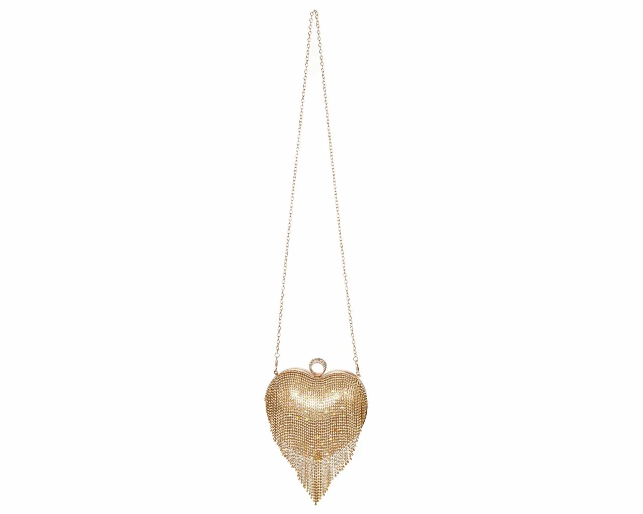 Women's Rhinestone Fringe Heart Clutch Bag