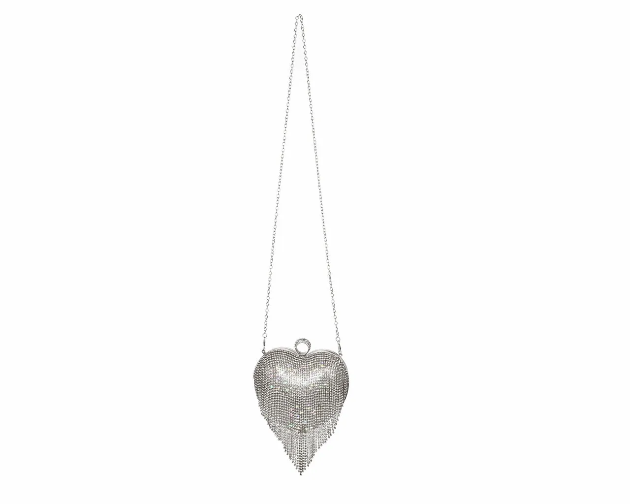 Women's Rhinestone Fringe Heart Clutch Bag