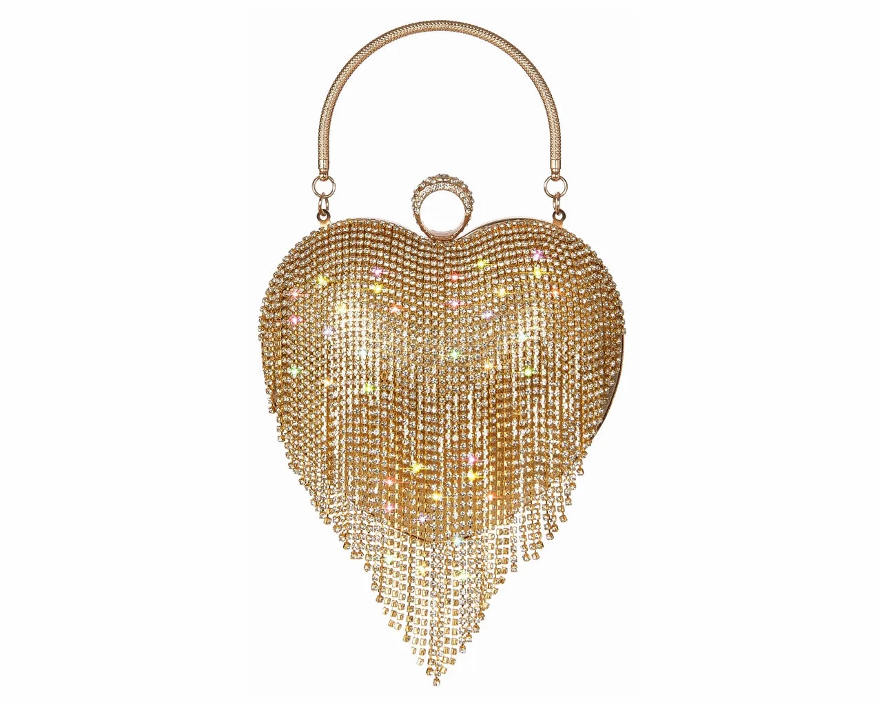 Women's Rhinestone Fringe Heart Clutch Bag