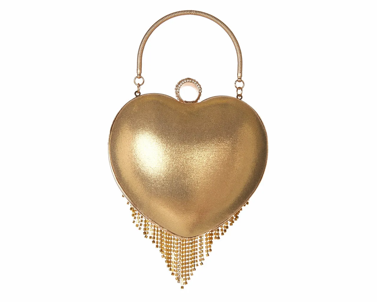 Women's Rhinestone Fringe Heart Clutch Bag